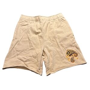 Teddy Fresh Mens Small Beige Sweat Shorts Embroidered Logo Drawstring Fleece